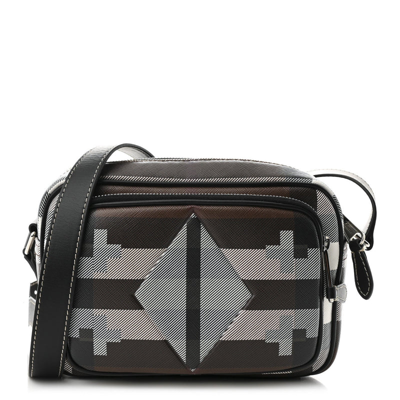 E-Canvas Calfskin Geometric Check Paddy
