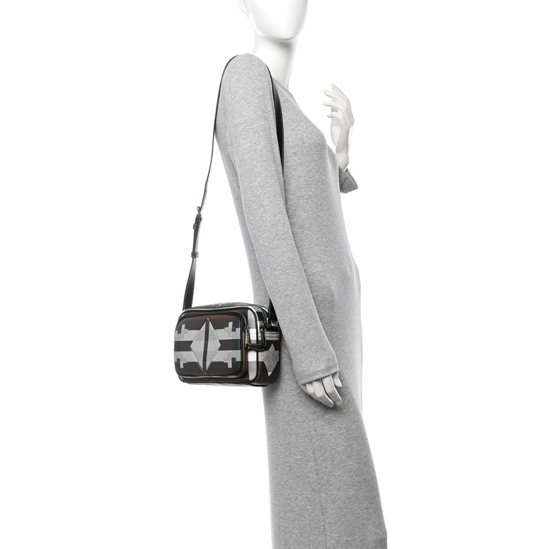 E-Canvas Calfskin Geometric Check Paddy