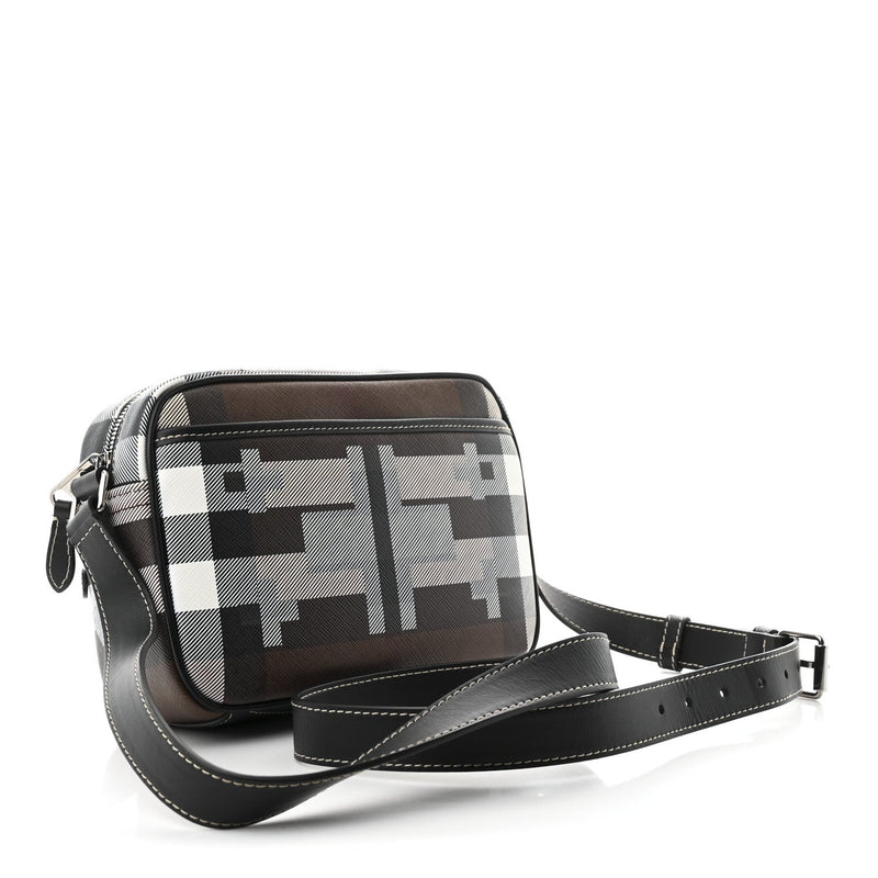 E-Canvas Calfskin Geometric Check Paddy