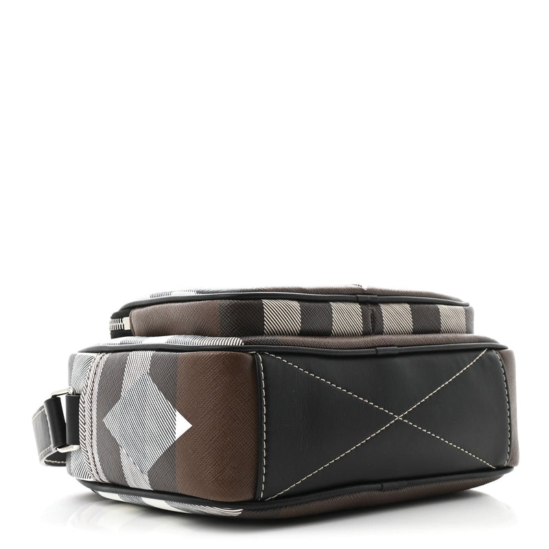 E-Canvas Calfskin Geometric Check Paddy