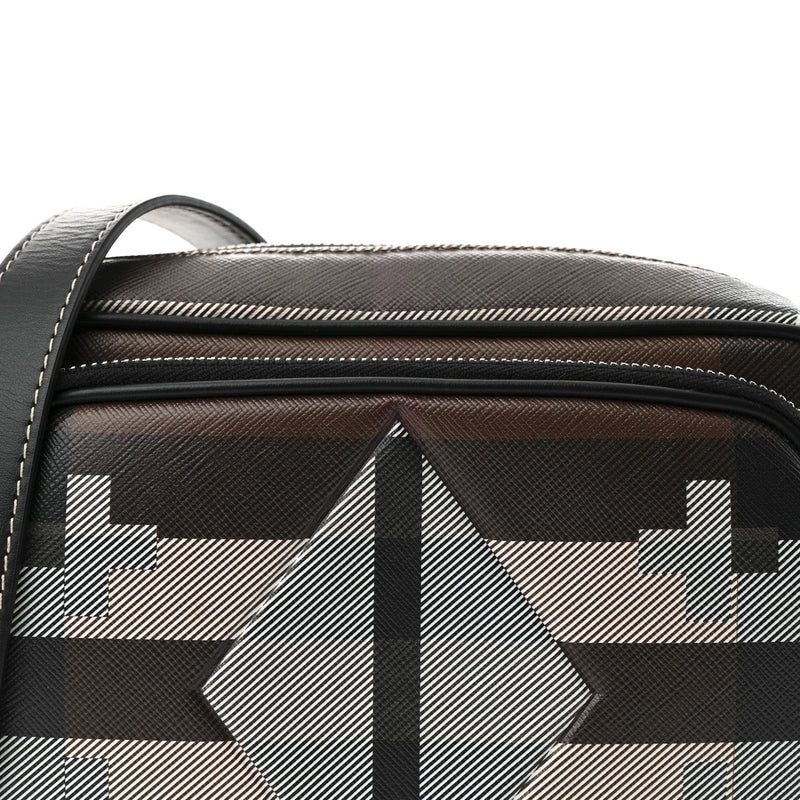 E-Canvas Calfskin Geometric Check Paddy
