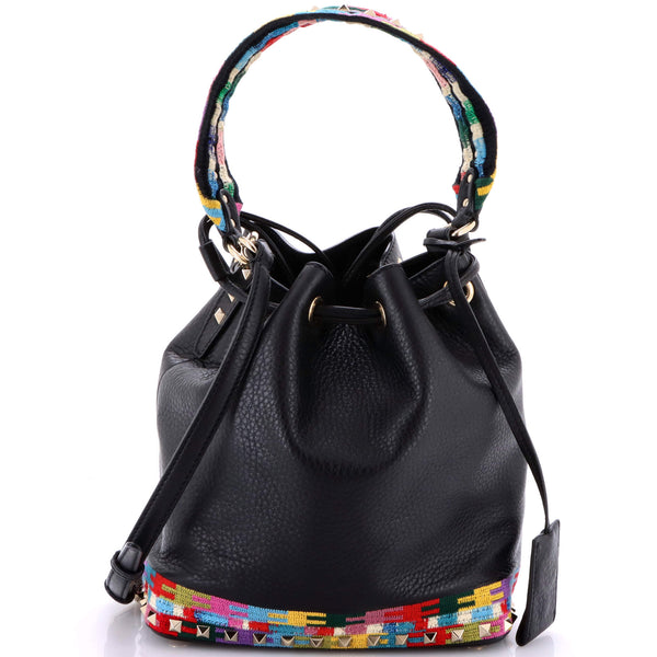 Geo Bucket Bag Leather With Embroidered
