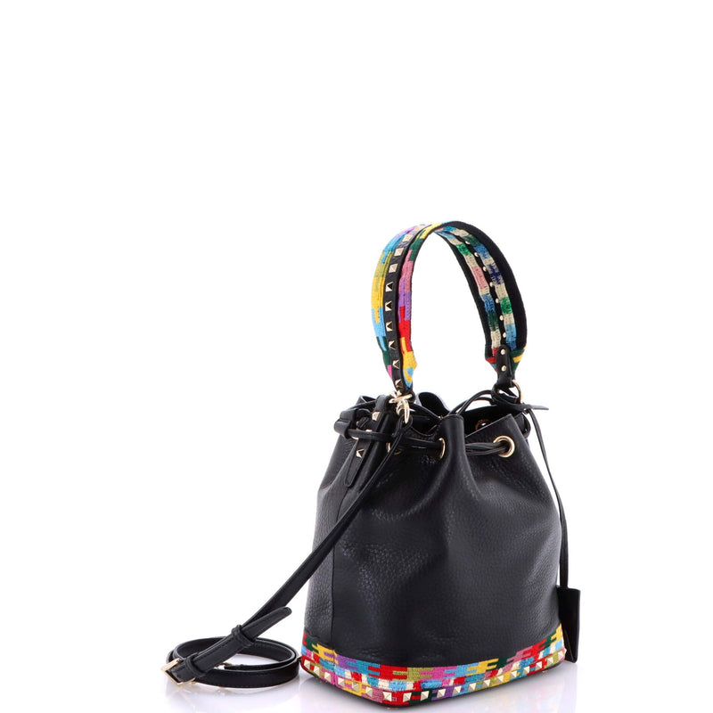 Geo Bucket Bag Leather With Embroidered