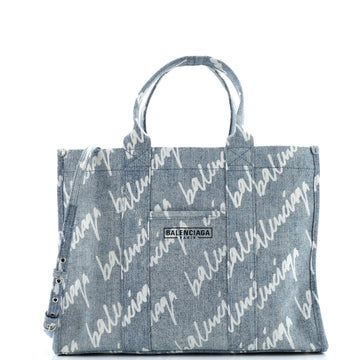 Hardware Tote Logo Printed Denim Medium