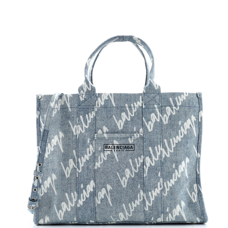 Hardware Tote Logo Printed Denim Medium