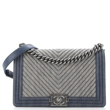 Chanel Boy Flap Bag Chevron Denim Old