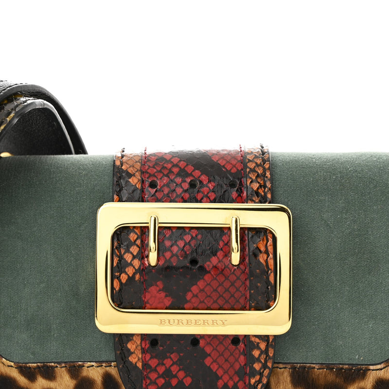 Calfskin Suede Watersnake Print Pony