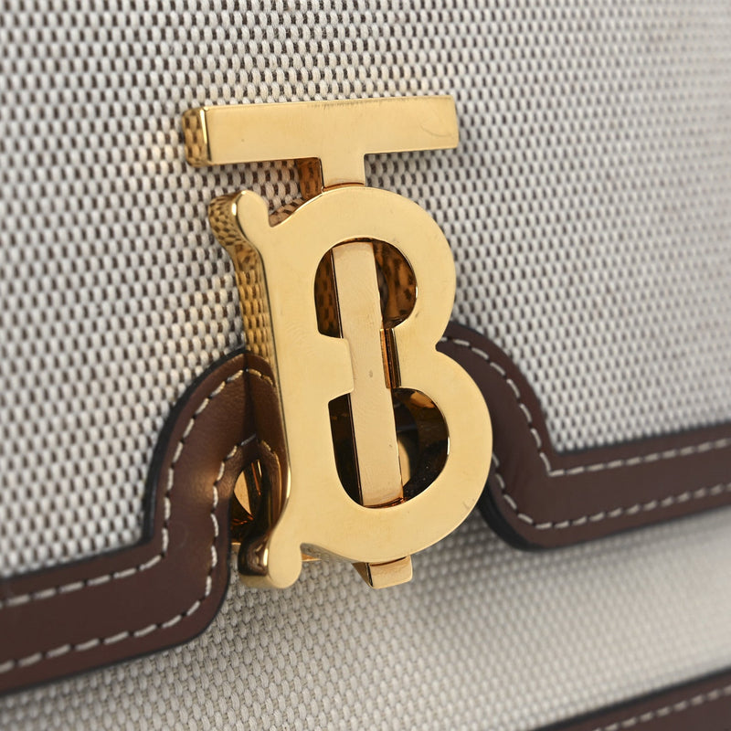 Canvas Calfskin Small Tb Bag Natural