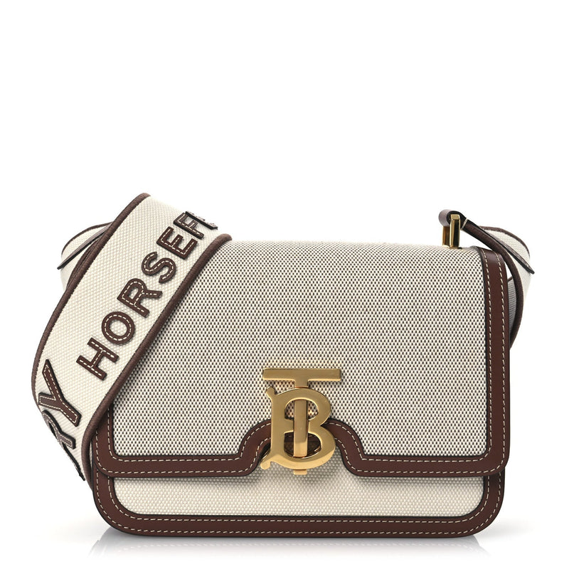 Canvas Calfskin Small Tb Bag Natural