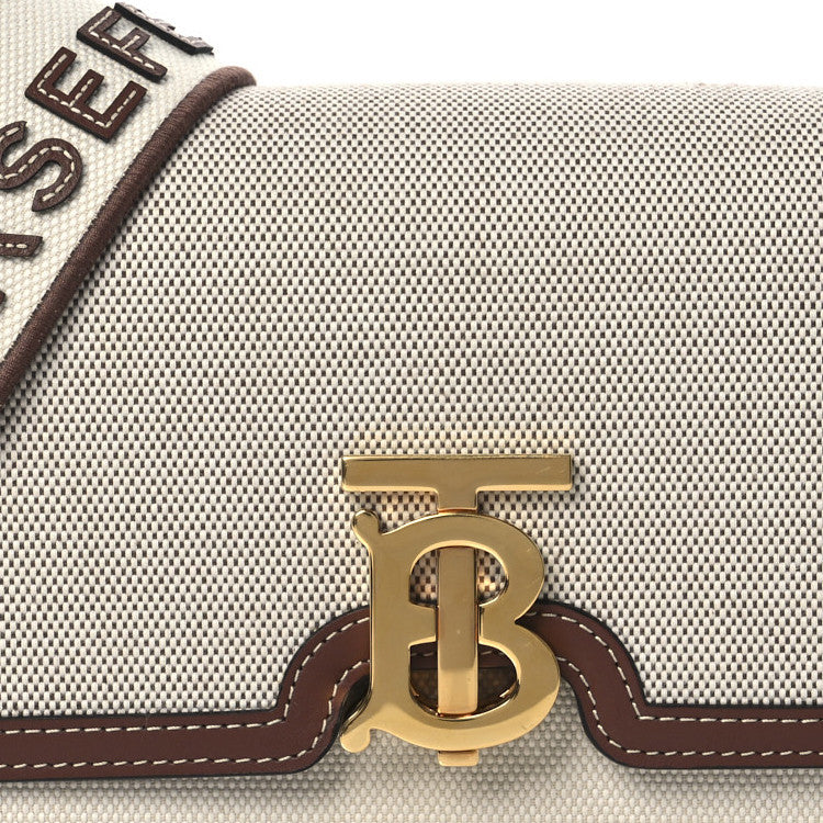 Canvas Calfskin Small Tb Bag Natural