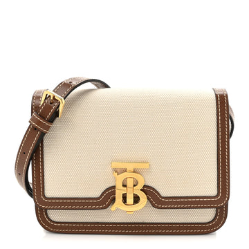 Canvas Calfskin Small Tb Bag Natural