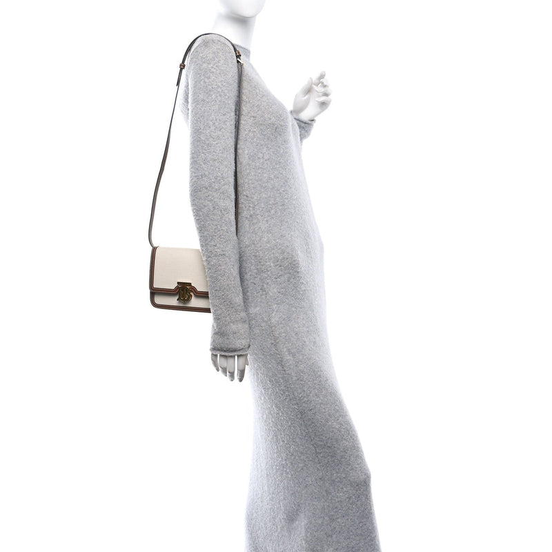 Canvas Calfskin Small Tb Bag Natural