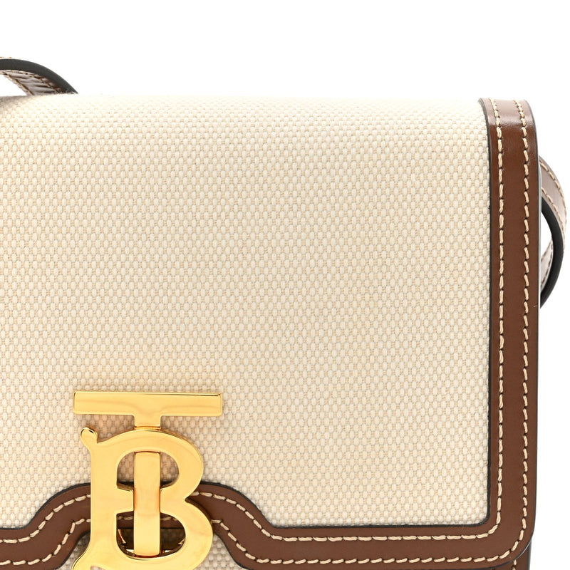 Canvas Calfskin Small Tb Bag Natural