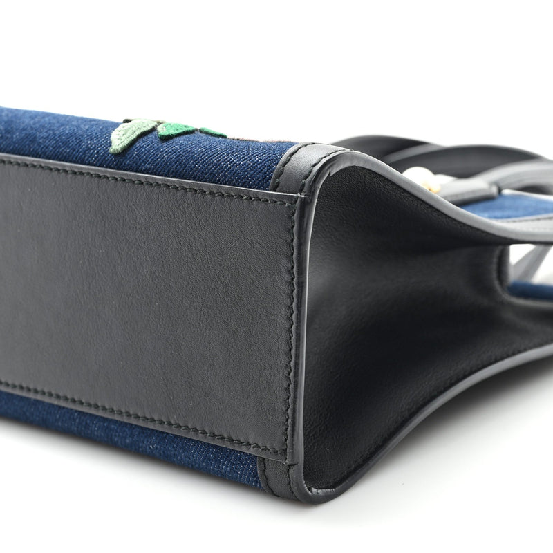 Denim Embroidered Tiger Tote Blue