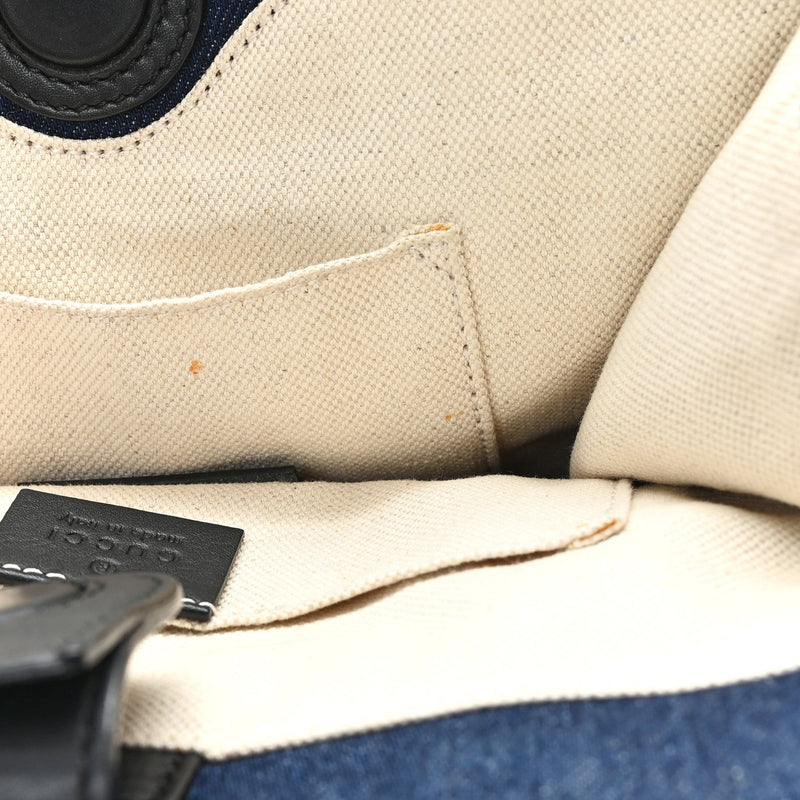 Denim Embroidered Tiger Tote Blue