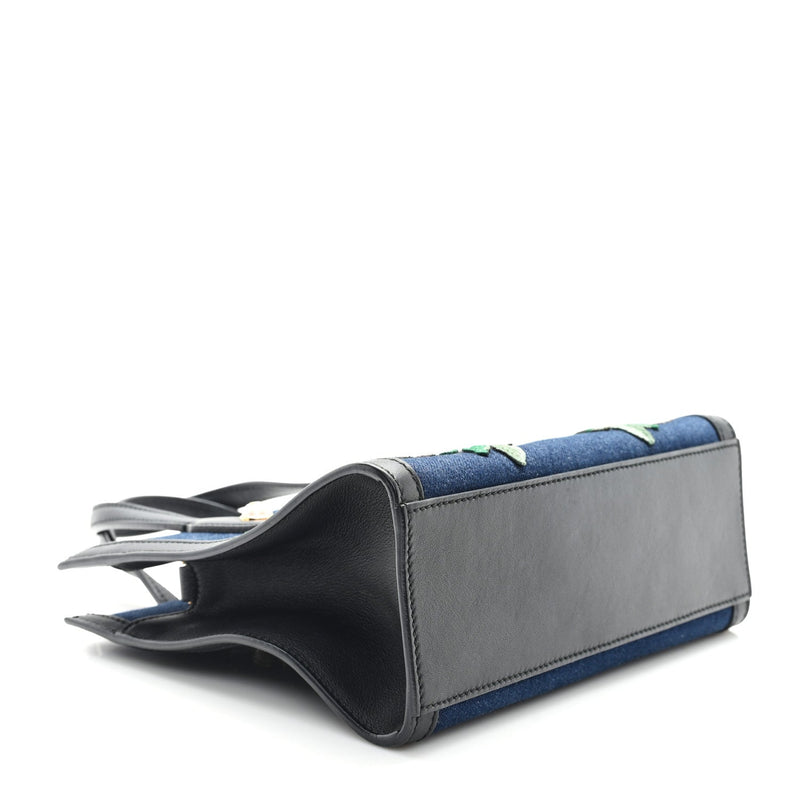 Denim Embroidered Tiger Tote Blue