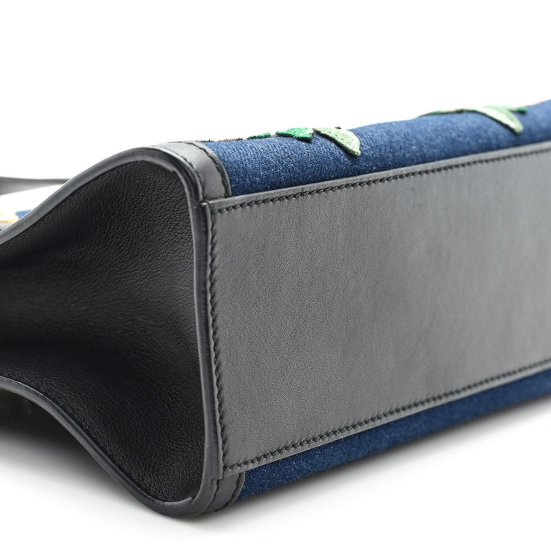 Denim Embroidered Tiger Tote Blue