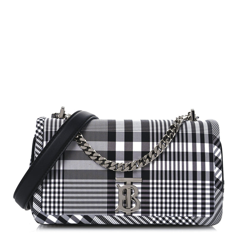 Nylon Check Small Lola Bag Black White
