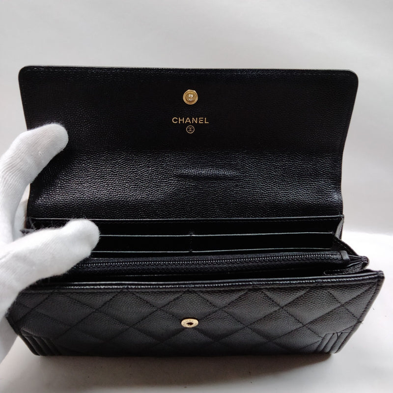 Chanel Long Wallet Black Caviarskin