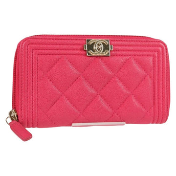 Chanel Boy Wallet Grained Calf Skin Pink