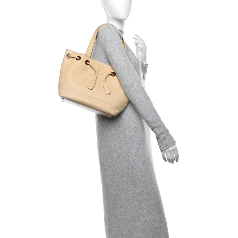 Caviar Wood Cc Drawstring Bucket Bag