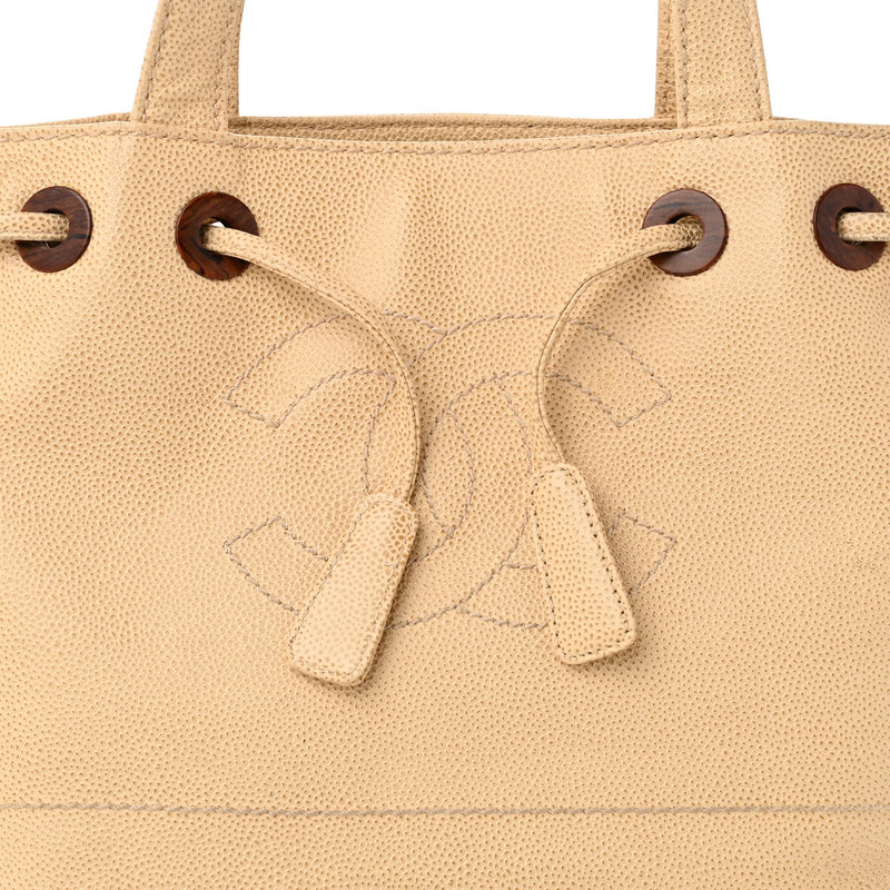 Caviar Wood Cc Drawstring Bucket Bag