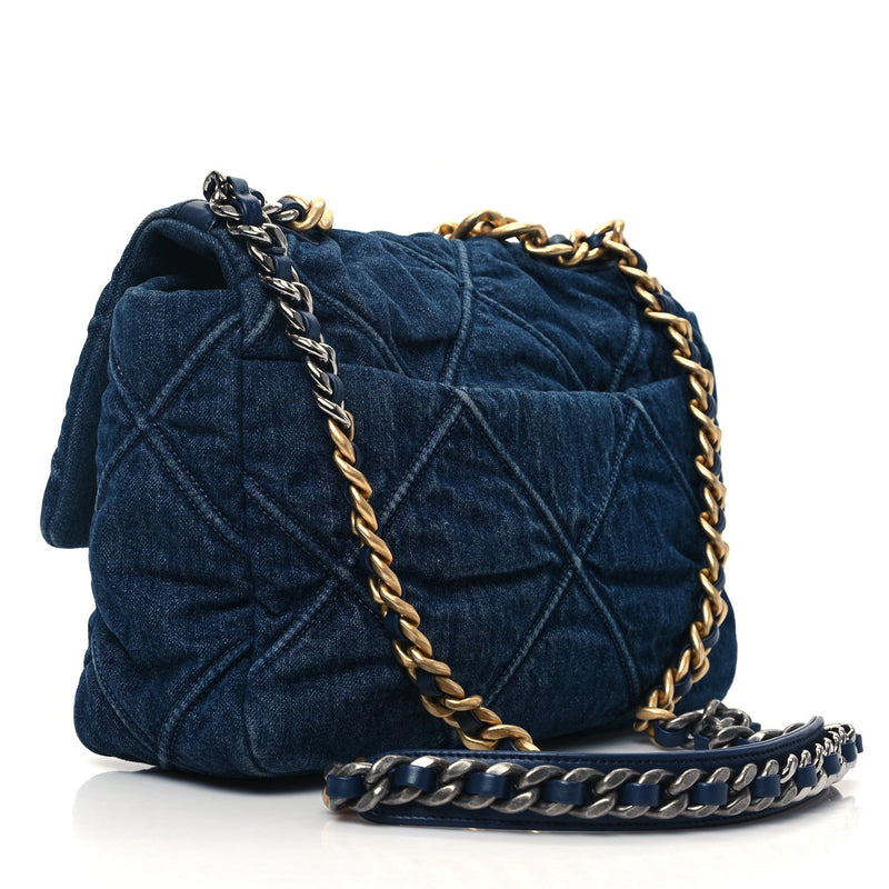 Denim Quilted Large Chanel 19 Flap Blue