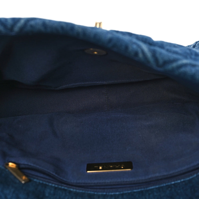 Denim Quilted Large Chanel 19 Flap Blue