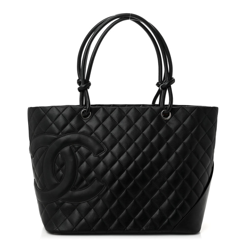 Calfskin Quilted Large Cambon Tote Black