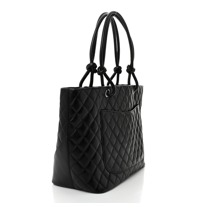 Calfskin Quilted Large Cambon Tote Black