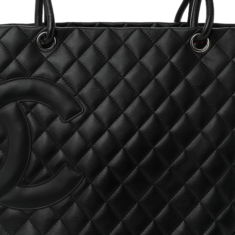 Calfskin Quilted Large Cambon Tote Black