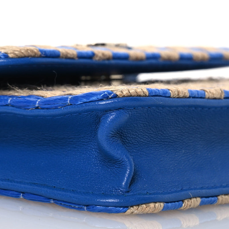 Raffia Jute Striped Belt Bag Blue Beige