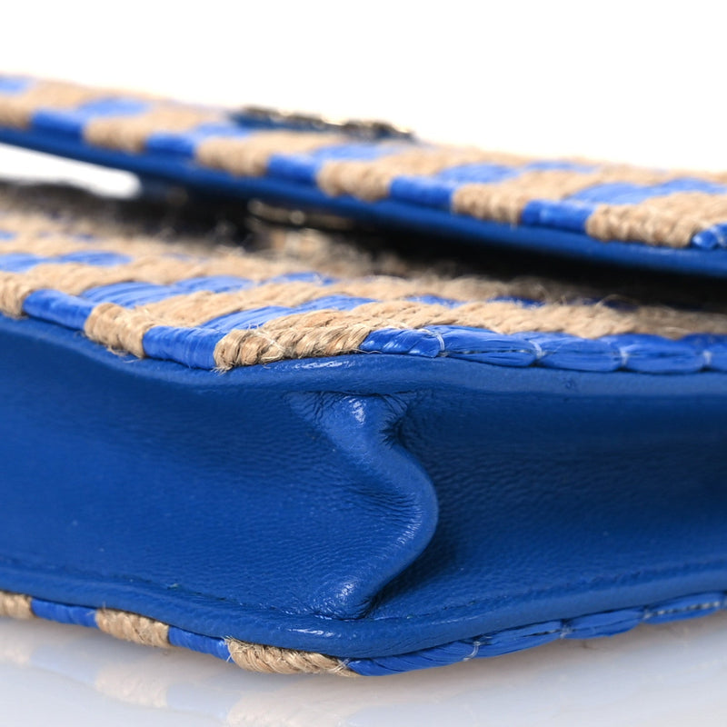 Raffia Jute Striped Belt Bag Blue Beige