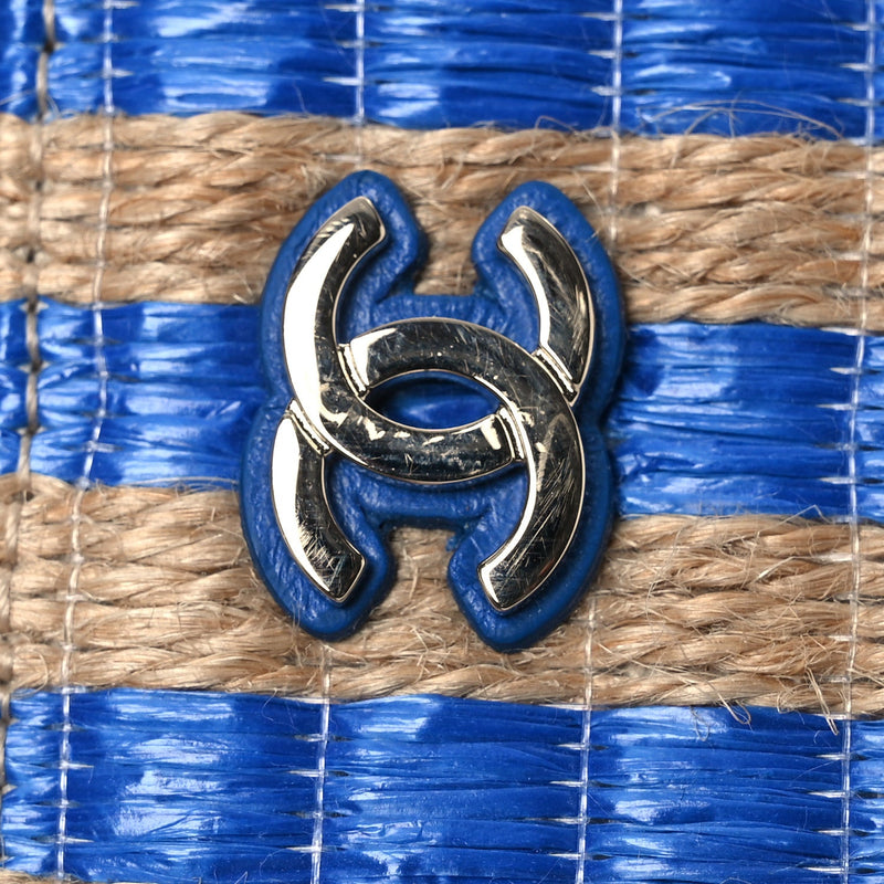 Raffia Jute Striped Belt Bag Blue Beige