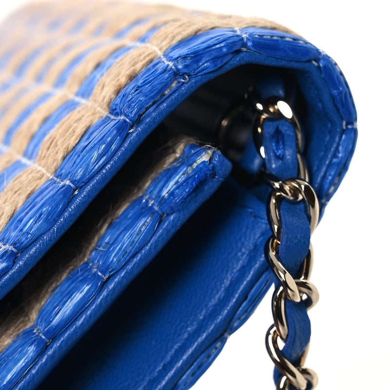 Raffia Jute Striped Belt Bag Blue Beige