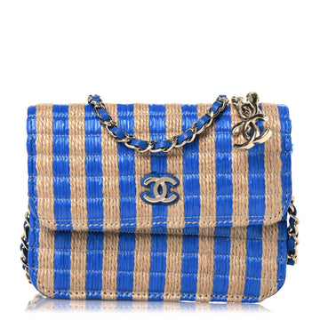 Raffia Jute Striped Belt Bag Blue Beige