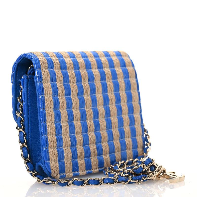 Raffia Jute Striped Belt Bag Blue Beige