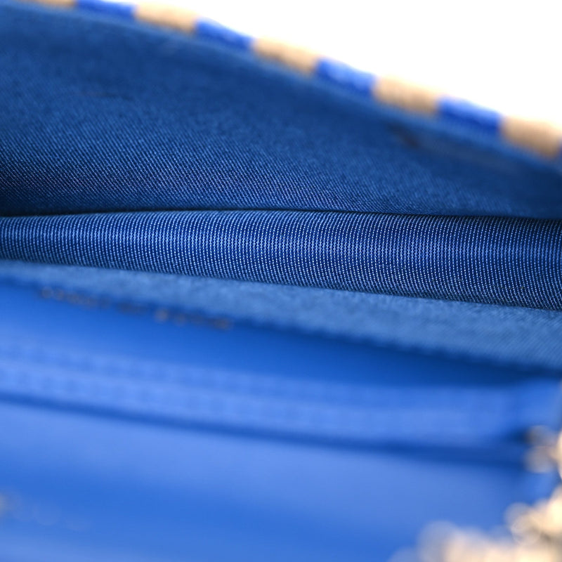 Raffia Jute Striped Belt Bag Blue Beige