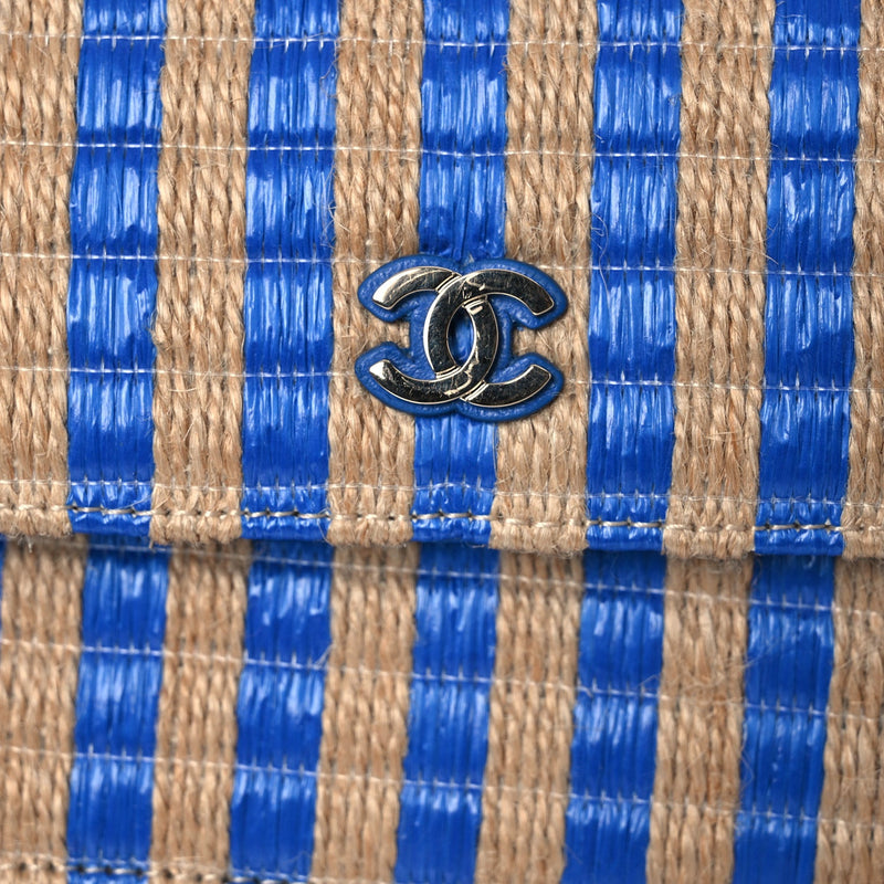 Raffia Jute Striped Belt Bag Blue Beige