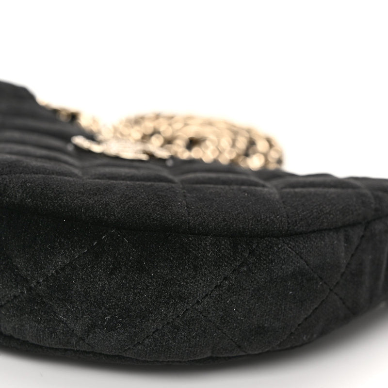 Velvet Crystal Quilted Chain Hobo Black