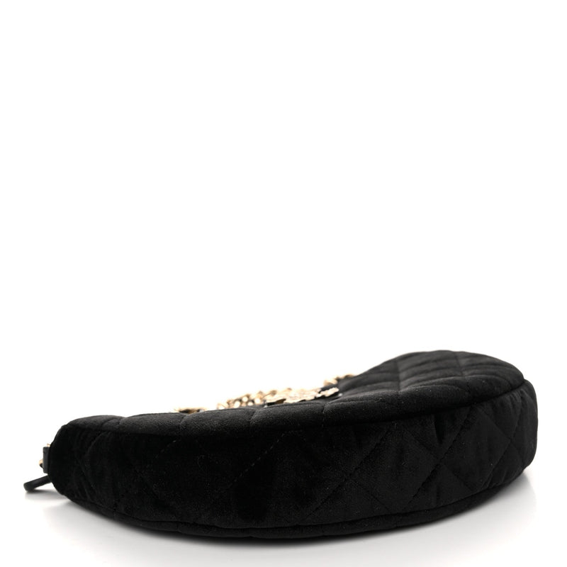Velvet Crystal Quilted Chain Hobo Black