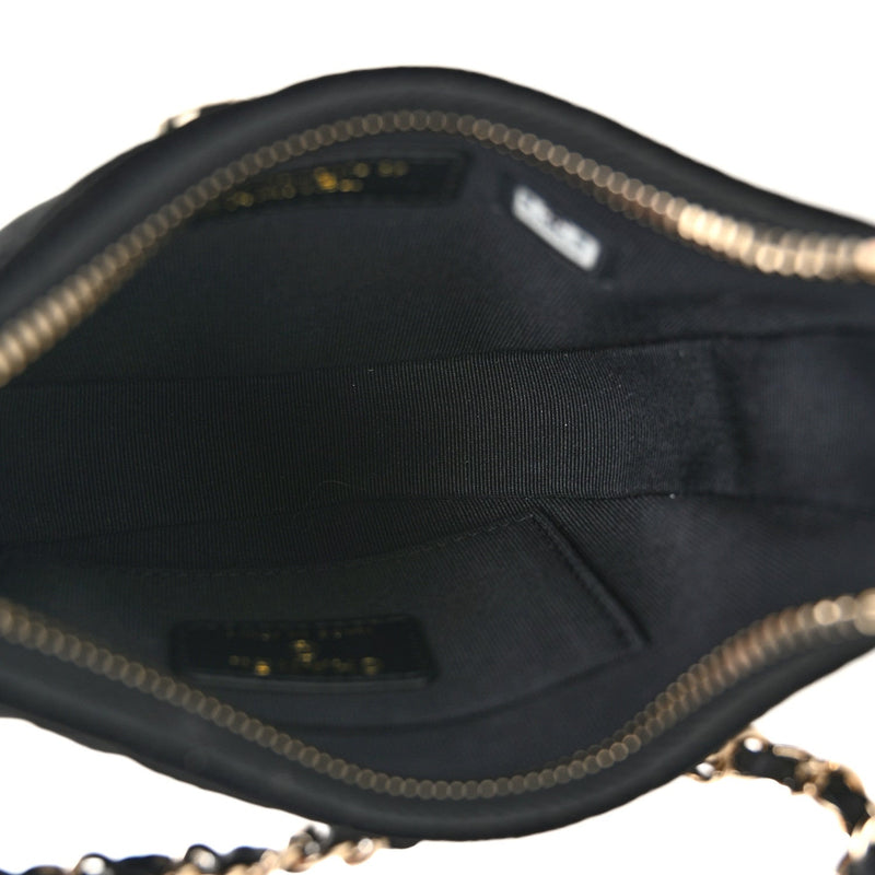 Velvet Crystal Quilted Chain Hobo Black