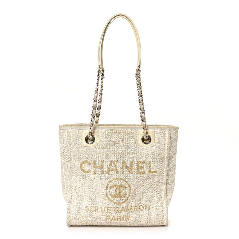 Lurex Boucle Mini Deauville Tote White