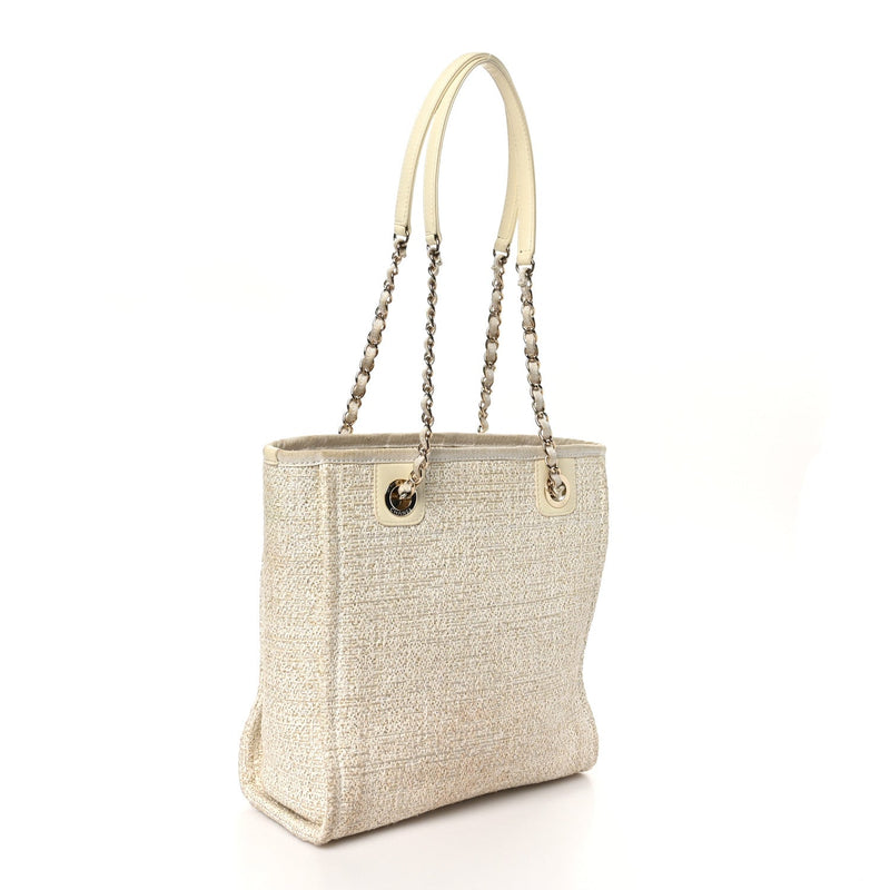 Lurex Boucle Mini Deauville Tote White