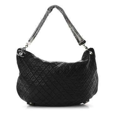Lambskin Large Chain Mail Hobo Black