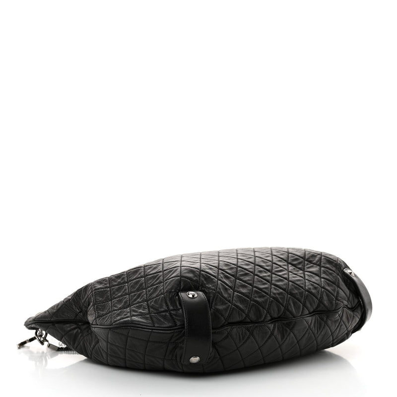 Lambskin Large Chain Mail Hobo Black