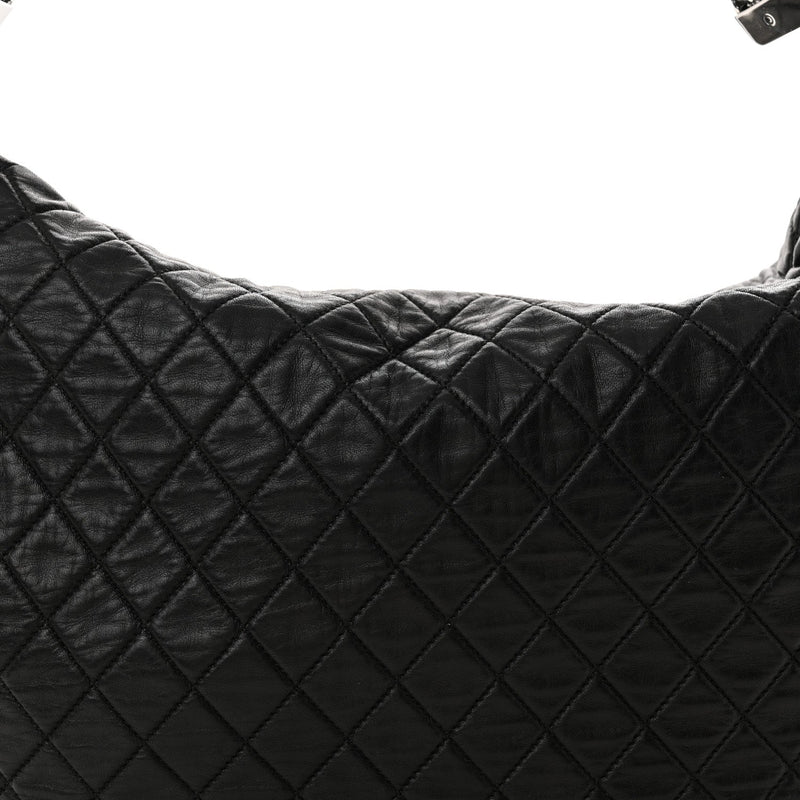 Lambskin Large Chain Mail Hobo Black