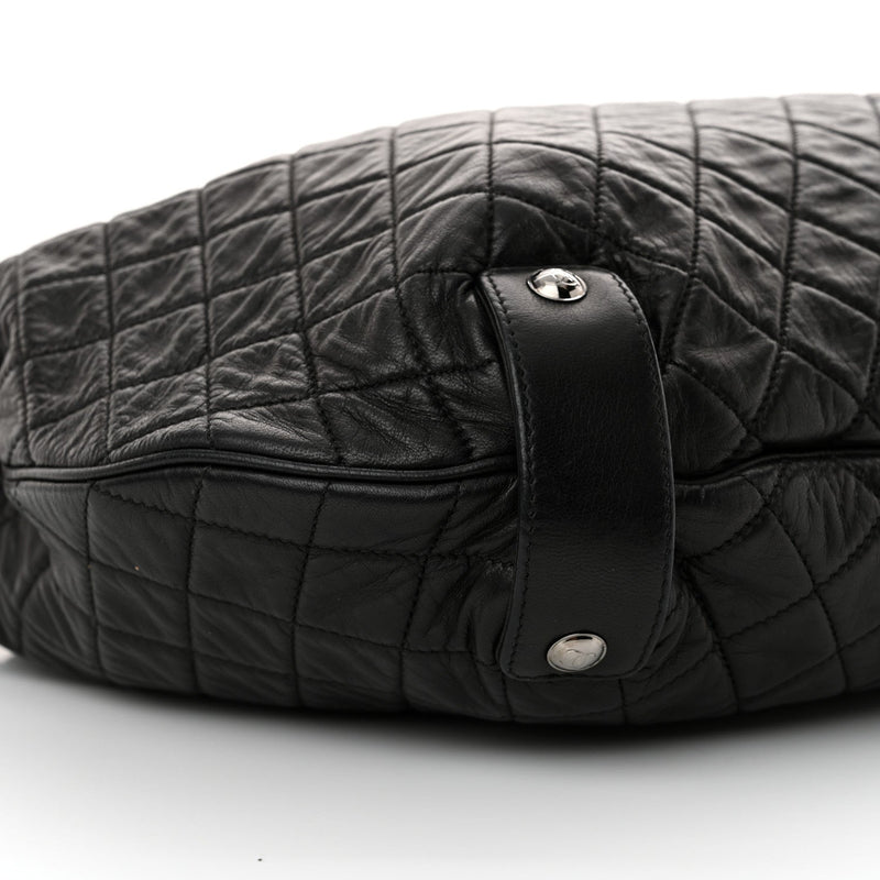 Lambskin Large Chain Mail Hobo Black