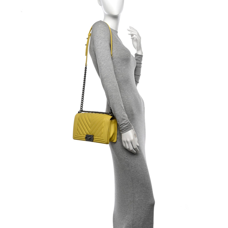 Calfskin Chevron Quilted Medium Boy Flap