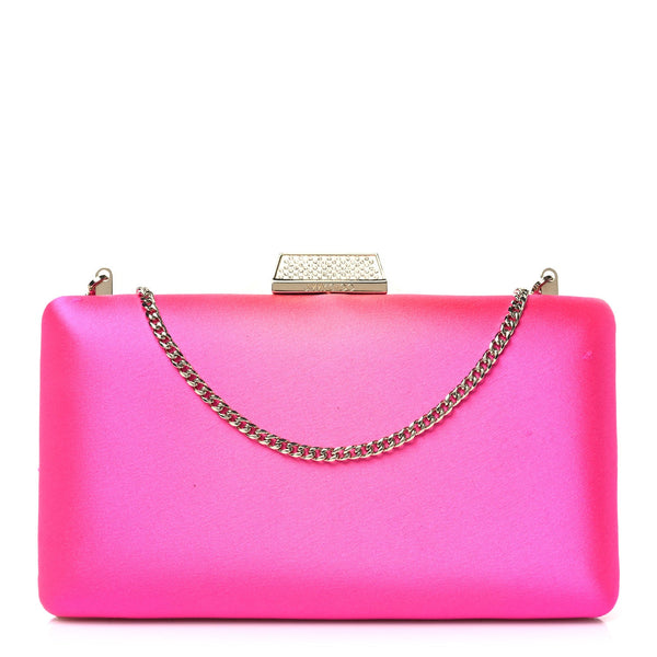 Satin Crystal Clemmie Clutch Fuchsia